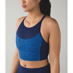 Lululemon‎ Sports Bra Women Clip in Long line 2 Blue Medium Support Blue Pattern